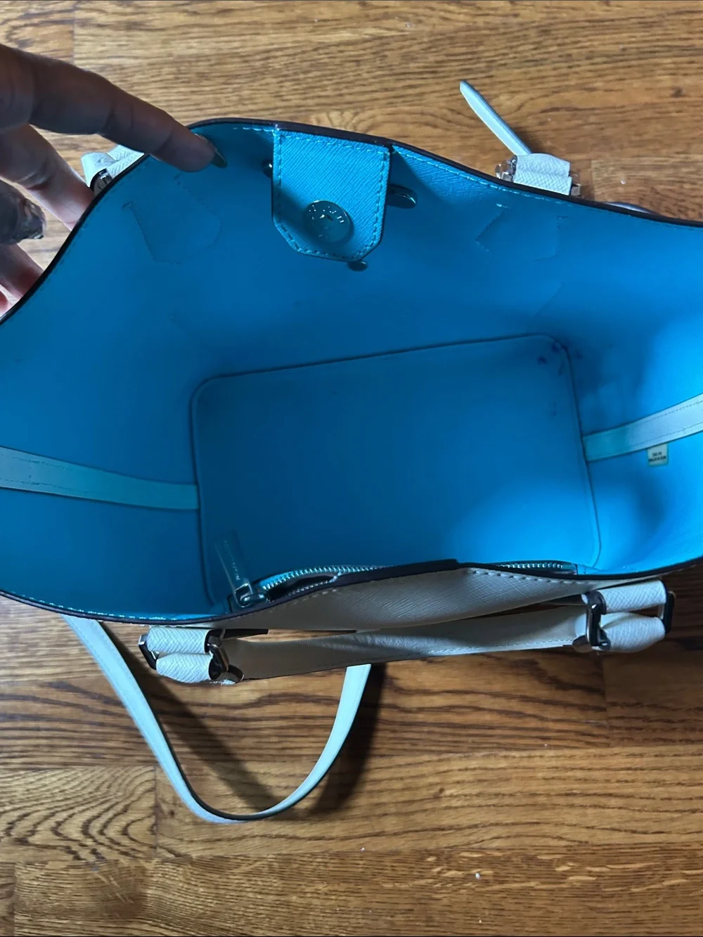 Michael Kors White Saffiano Leather Tote with Blue Interior Trim